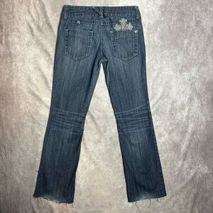 Guess Rhinestone Metallic Cross Embellished Low Rise Flare Wide Leg Jeans SZ 27